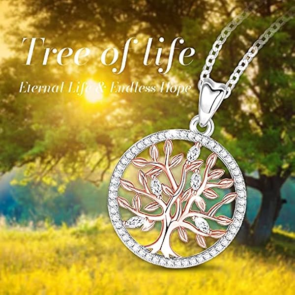 EUDORA Livets träd silverhalsband för kvinnor 925 sterlingsilver CZ roséguldpläterade personliga halsband för kvinnor flickor smycken bästa festivalpresenten, 45 cm